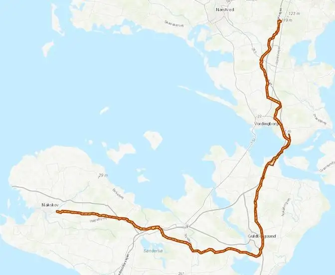 Kort over kommende gasledning
